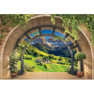 Wallarena Fototapete 3D EFFEKT Fenster Wald Berge Natur Landschaft Vlies Tapete für Wohnzimmer oder Schlafzimmer Vliestapete Wandtapete Motivtapete, Glatt, 3D-Optik, Vliestapete inklusive Kleister 3.68 m x 2.54 m