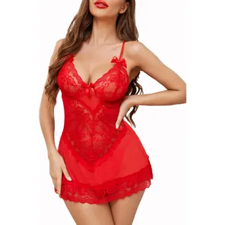 LEBENSWERT Dessous Damen Sexy Unterwäsche Sexy Dessous Damen Reizwäche Body Dessous Set Nachtwäsche Damen Erotische Negligees Bodysuit V-Ausschnitt Reizwäsche Lingerie (Rot 1, M1) - M1