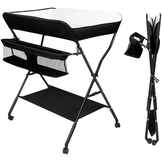 xdailuyyds Wickelkommode klappbar Babypflegetisch/mobiler Wickeltisch, mit Sicherheitsgurt Ablagefächern, tragbar Wickeltisch, platzsparend & stabil (Grau)