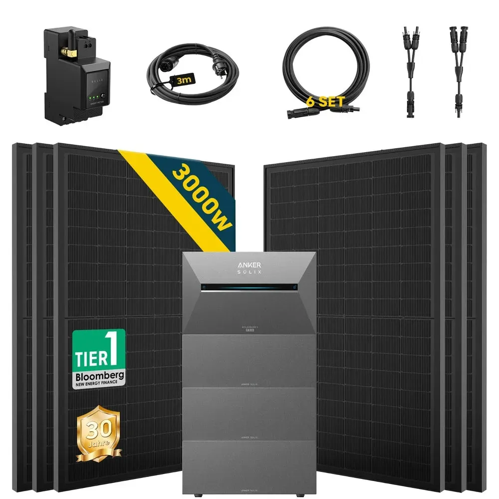 ALLDREI Balkonkraftwerk mit Speicher Anker Solix Solarbank 3 E2700 Pro 2,68kWh - 500W x6 / Mit 3x Anker SOLIX BP2700 Erweiterungsakku / Ohne Halterung