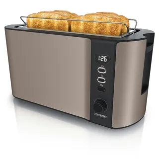 Toaster für 4 Scheiben, 1500W, Langschlitz, Brötchenaufsatz, Wärmeisoliert, Display, bronze