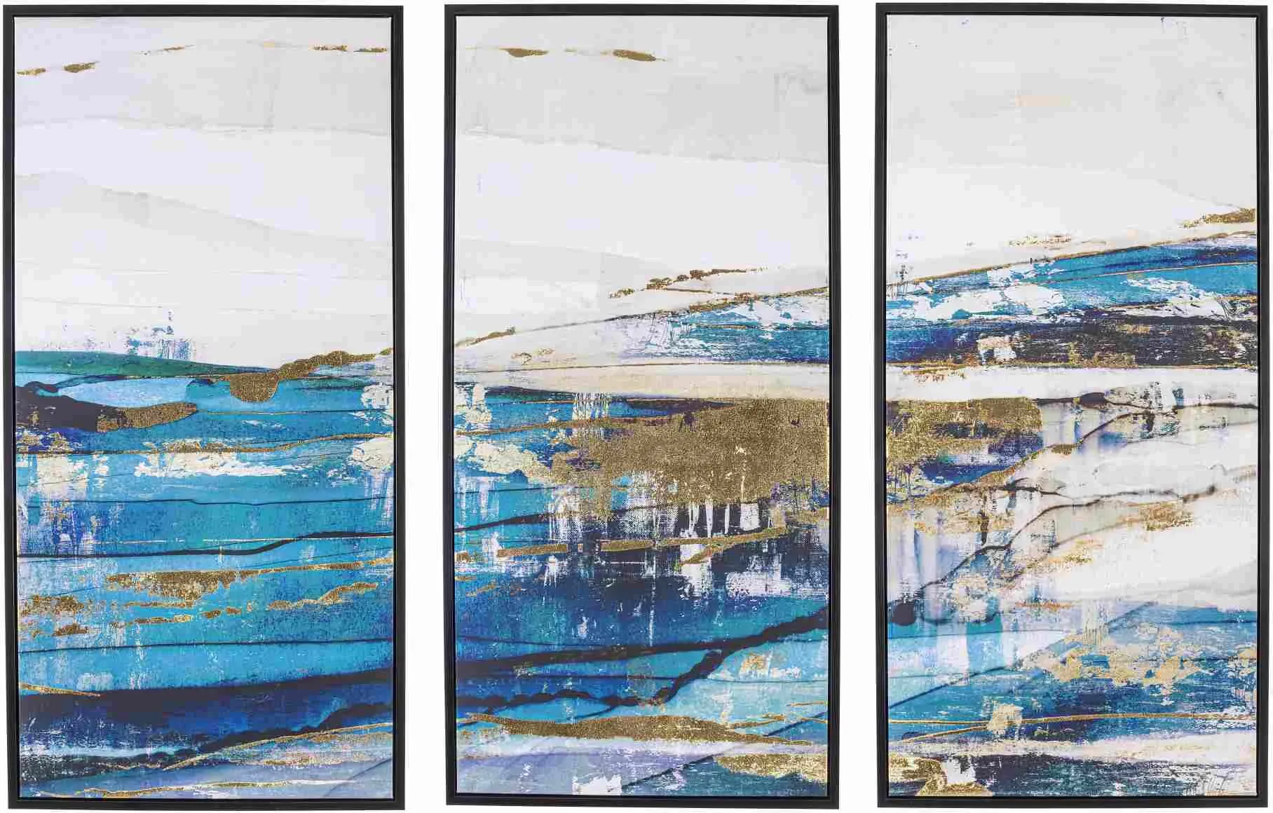 Bild Gemälde Blue Sea 3er-Set, Leinwanddruck auf Kiefer, modern, Blau bunt, 40x80 cm