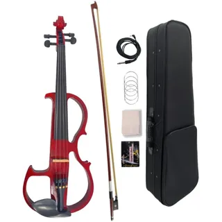 WUQIMUSC Elektrische Bratsche 40,6 cm Massivholz Viola, mit Ebenholzbeschlägen, Tragetasche und Zubehör für Profis, Anfänger und Studenten (Rot)