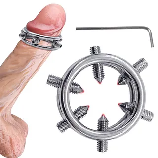 AMZII Cockringe Extrem Edelstahl Penisring,CBT Hodenstrecker Ballstretcher mit 6 SM Spikes Schraube Eichelring,CBT Keuschheitsgürtel für Herren,Cockring Penisringe,BDSMs Spielzeug Hart (Ø: 34mm)