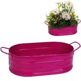 alles-meine.de GmbH 2 Stück Blumentöpfe/Pflanzkübel/Pflanzschale - Metall - pink/Purpur/violett/rosa - lila - OVAL - frostsicher - 28 cm - MITTEL groß - mit Henkel - ..