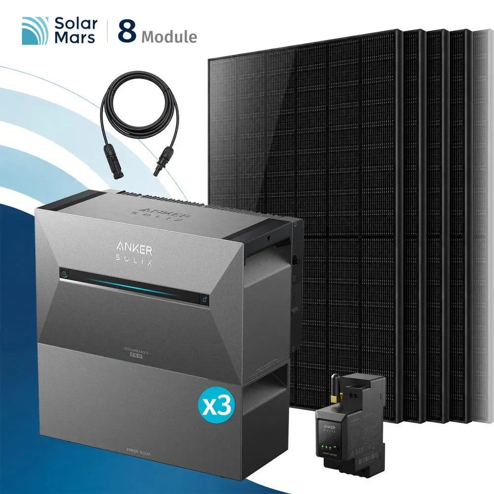 Anker SOLIX Solarbank 3 E2700 Pro Balkonkraftwerk Speicher mit 500Wp Solarmodul und MC4 Solarkabel Set - 4000Wp ‚Äì 8 Module / 3x BP2700 / Ohne HAL