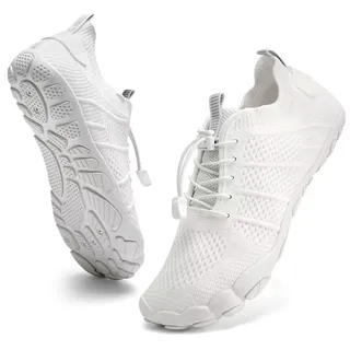 IceUnicorn Barfußschuhe Damen Herren Breite Traillaufschuhe Zehenschuhe Unisex Schwimmschuhe Strandschuhe Aquaschuhe(3027Weiß, 37EU) - 37 EU