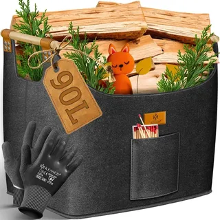 Kesser Brennholzkorb 90 l inkl. Arbeitshandschuhe Schwarz