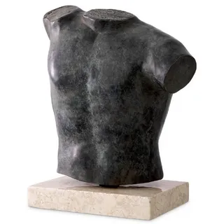 Casa Padrino Luxus Deko Torso Skulptur Antik Bronze / Beige 38 x 23 x H. 48 cm - Metall Deko Figur mit Marmorsockel - Wohnzimmer Deko - Schreibtisch Deko - Büro Deko - Deko Accessoires