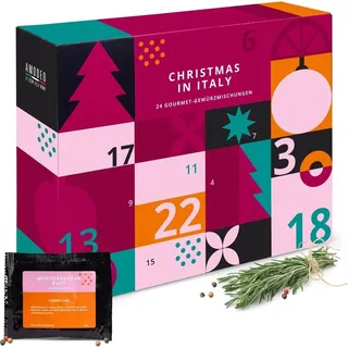 Food & Feinkost Gewürz Adventskalender 2025 "Xmas in Italy", 24x Gewürze, Salze, Kräuter, Risotto - Blau