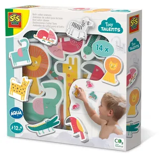 SES Creative 13097 Badespielzeug Safari Tiere-Buntes Wasserspielzeug für Kleinkinder, 14 weiche Schaumstofftiere, Machen jedes Bad zum Abenteuer