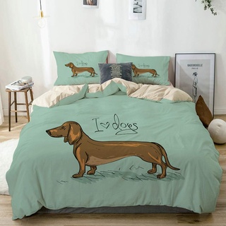 NOLOVVHA Bettwäsche-Set,Beige,Dackel detaillierte Puppy Design Print,1 Bettbezug 135x200 + 2 Kopfkissenbezug 50x80,Single