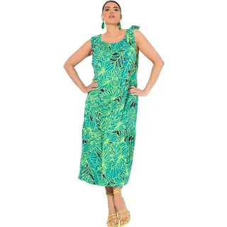 Ulla Popken Damen große Größen Übergrößen Plus Size Jersey-Midikleid, Blüten, gekräuselter Rundhals, ärmellos türkis 58+ 839149456-58+ - 58-60