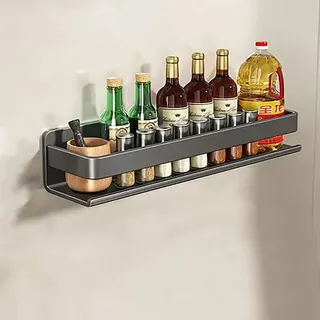 Hovoto Gewürzregal, Gewürzregal Wand, Gewürzregal Hängend, Küchenregal Wand Ohne Bohren, Gewürzregale aus Metall, küchenregal wand für Küche, Schrank, Badezimmer, grau, 30cm