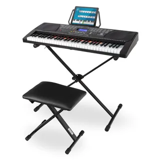 McGrey LK-6150 61 Tasten Keyboard Set - Einsteiger-Keyboard mit 61 Leuchttasten - 255 Sounds und 255 Rhythmen - integrierter MP3-Player - inkl. Ständer und Hocker - Schwarz