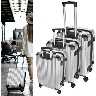 Cepewa Reisekoffer Set silber 3 Größen 20/24/28 Zoll ABS Teleskopstange 4 Zwillingsrollen Zahlenschloss Koffer Kofferset | Silber)