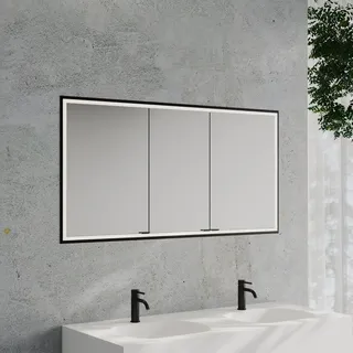 Kronenbach Cube 2.0 Spiegelschrank 140 cm, Unterputz, 3-türig, Badmöbel, schwarz seidenmatt