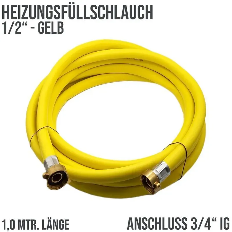 1,0 m Heizungs Füll Wasser Heizkörper Radiator Sanitär Schlauch gelb - 3/4 Ansc..."