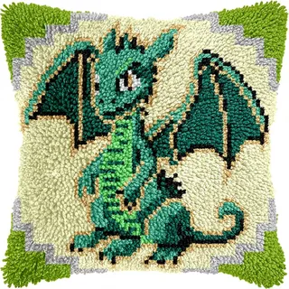 Kitquiver Diy Knüpfen Set Erwachsene Fantasy Grüner Drache Knüpfhaken-Set Für Erwachsene Anfänger Stick-Häkel-Set Diy Dekokissenbezüge Sets 17x17in