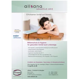 allsaneo Premium Allergiker Schlafsack 100x220 cm extra leicht und weich, ungefüttert, Hüttenschlafsack Reiseschlafsack