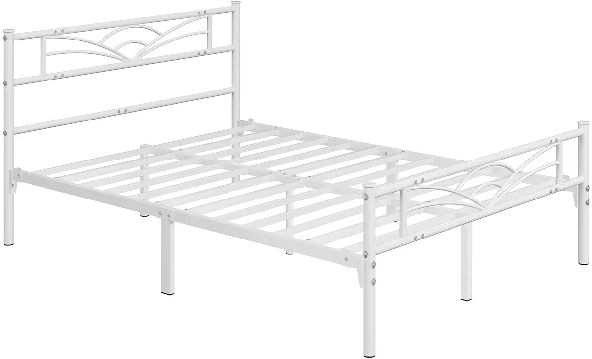 Yaheetech Bettrahmen Metallbett Gästebett Bettgestell aus Metall, Modern Jugendbett mit Lattenrost, für Schlafzimmer Gästezimmer 140 x 200 cm/Weiß