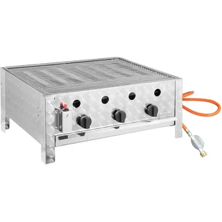 GastroHero Gas mit 3 Brennern, 11 kW, 650 x 570 x 270 mm, Outdoor Kombibräter Tischgrill, Gastronomiebedarf