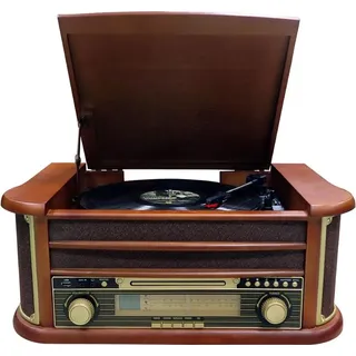 Cyberlux Nostalgie Holz Plattenspieler Retro Kompaktanlage CD/MP3 USB