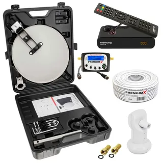 PremiumX Camping SAT Anlage Receiver Sat-Finder LNB Kabel F-Stecker Koffer - Weiß