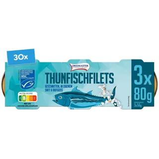 Dreimaster Thunfischfilet in eigenem Saft 3 x 56 g Abtropfgewicht, 30er Pack