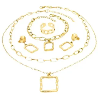 BUNGSA Schmuckset Schmuckset vierteilig mit Layer-Kette gold aus Edelstahl Damen (4-tlg), Geschenkset Damen