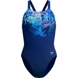 Speedo Placement Printed Leaderback Damen Schwimmanzug Female Leade NVY/BLU