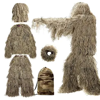 Monetais Ghillie-Anzug, 3D-Camouflage, Blattmuster, leichte Jagdkleidung für Herren, atmungsaktiver Ghillie-Poncho für Jäger, Scharfschütze, Airsoft, Paintball, M - M