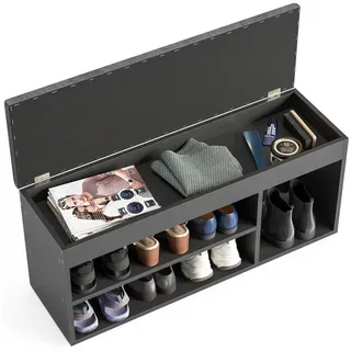komto Schuhbank mit Sitzfläche - Schuhregal Bank mit Stauraum Schwarz 100 x 48 x 32 cm Schuhschrank mit Sitzbank Flur Bank Garderobenbank Sofia