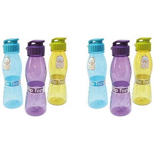 EURO MARKETING MANUFACTURING borraccia Con Chiusura rapida FLIP TOP Kunststoff Trinkflasche mit Schnellverschluss, durchsichtig, Einheitsgröße (Packung mit 2)