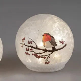 LED Deko Kugel WINTERVOGEL zum stellen D. 12cm weiß aus Glas Formano W25