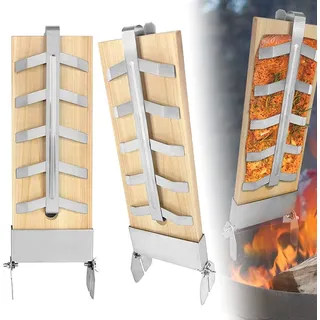 ACXIN Flammlachsbrett 2X Flammlachsbretter mit Edelstahl-Halterung Lachsbretter für Feuerschale zum Grillen Outdoor Grill Zedernholzbrett