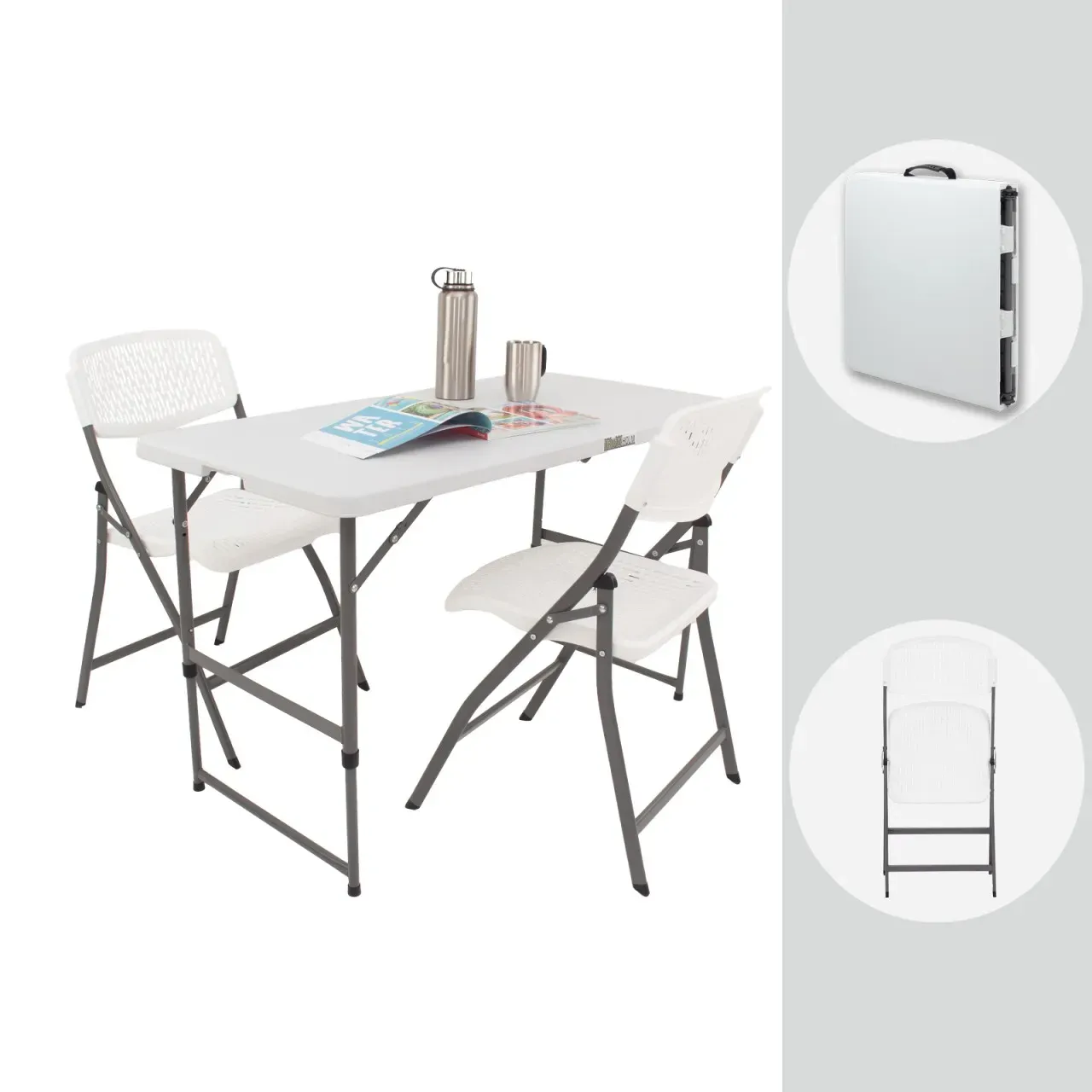 TRUTZHOLM Campingset eckig Klapptisch 120x60 cm mit 2 Klappstühlen Kunststoff...