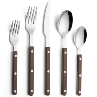 ANNOVA Besteckset, Retro/Nieten-Farbenfrohes Edelstahl-Geschirr Küchenbesteckset, enthält Tischmesser, Gabeln, Löffel, Salatgabeln und Dessertlöffel (Braun, 10 Stück)