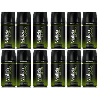 Malizia Uomo Vetyver Deo 12 x 150ml Deodorant Eau de Toilette Spray - 1.8 l