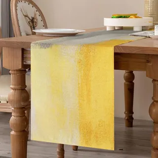 Tischläufer Modern 40x140cm Frühling Sommer Gelber Malerei Abstrakter Tischläufer Leinen Tischdekoration Hochzeit Küche Drinnen Draußen Urlaub Party Wohnzimmer Dekor