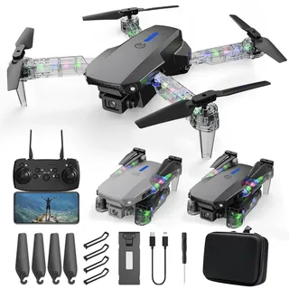 Drohne RC-Drohne Quadcopter HD Unbemanntes Luftfahrzeug Faltdrohne Bürstenloser Motor Mini Drohne mit Kamera Headless-Modus RC Quadcopter für Erwachsene und Kinder für Anfänger (H-schwarz)