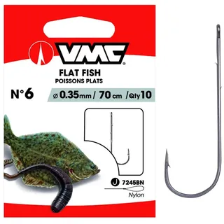 VMC Wurmhaken VMC Plattfischhaken 7245 Vorfachhaken 70cm Schwarz, (Packung, 10-St) schwarz #1/0
