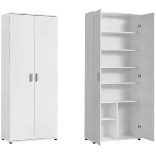 home collective Mehrzweckschrank Weiß, Echtholz, 6 Fächer, 35x184x75 cm Waschküche, Mehrzweckschränke