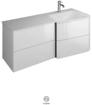 burgbad Badu Mineralguss-Waschtisch weiß velvet, inklusive Waschtischunterschrank, 2 Auszüge, 2 Schubladen, Version rechts, Breite 1220mm, SFUG122RF5297C0037G0196, Farbe: Eiche Dekor Urban / Eiche