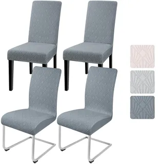 Alishomtll Stuhlhussen 4er Set Stuhlbezug Jacquard Hussen für Stühle Elastische Stuhlhussen Schwingstühle Abnehmbarer Esszimmer Stuhlbezüge Freischwinger für Küche Restaurant Hotel Bankett (Grau)