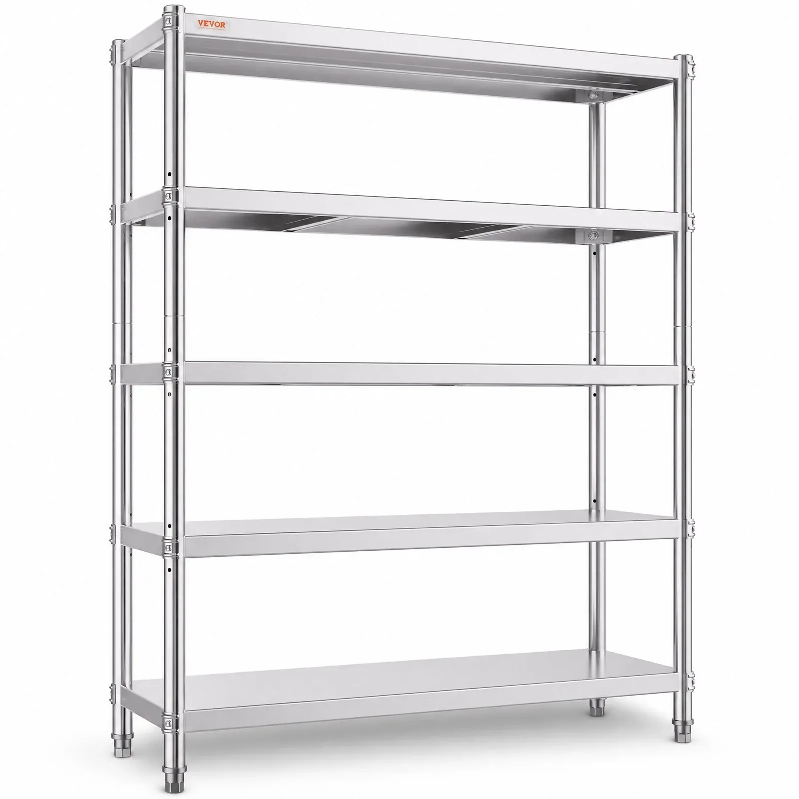 VEVOR Küchenregal 5 Ebenen, Standregal bis 750 kg (150 kg pro Boden), Edelstahlregal Gastronomie mit Verstellbaren Füßen & Regalböden, Schwerlastregal für Lager Garage Werkstatt, 1200 x 455 x 1830 mm