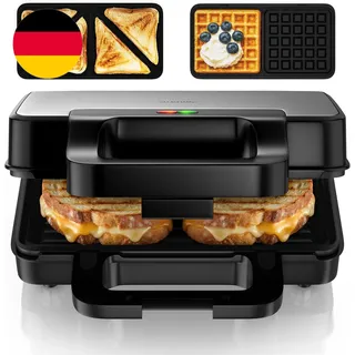 Arendo - Sandwichmaker 3 in 1 - Mit Wechselplatten - Kontaktgrill – Waffeleisen