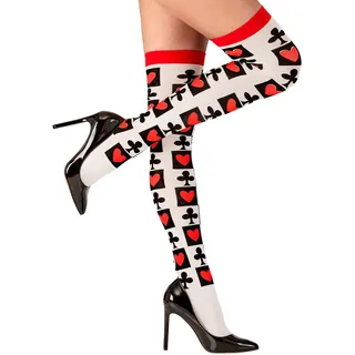 W WIDMANN MILANO Party Fashion 01298 - Überkniestrümpfe mit Pokerkarten, 70 DEN, Halterlose Strümpfe, Königinnen der Herzen, Karneval, Mottoparty