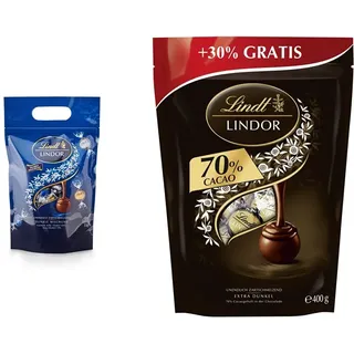 Lindt LINDOR Schokoladen Kugeln Dunkle Mischung | 1 kg Beutel & Schokolade LINDOR Kugeln Edelbitter | 400 g | Ca. 30 Kugeln Edelbitterschokolade mit 70% Kakao mit dunkler zartschmelzender Füllung