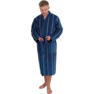 Wewo fashion Herrenbademantel 1607, Langform, Baumwolle, Kimono-Kragen, Gürtel, mit Kimono-Kragen, gestreift, lang blau 60